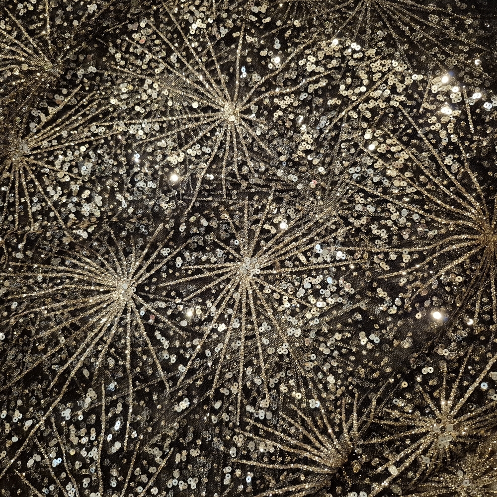 Gold Glitter Sequin Starburst Tulle Fabric 3.306 Yards NWOT